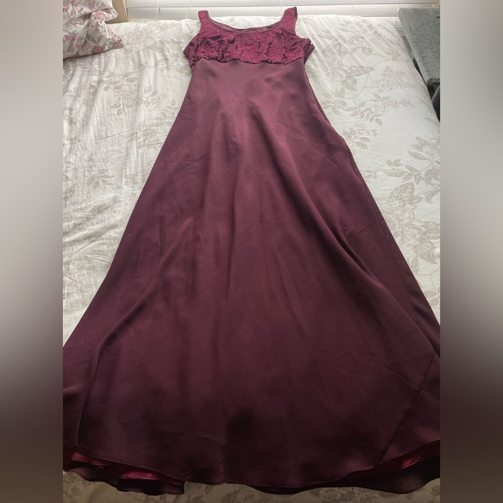 Alex Evenings Burgundy Maxi Dress with Lace Bodice
